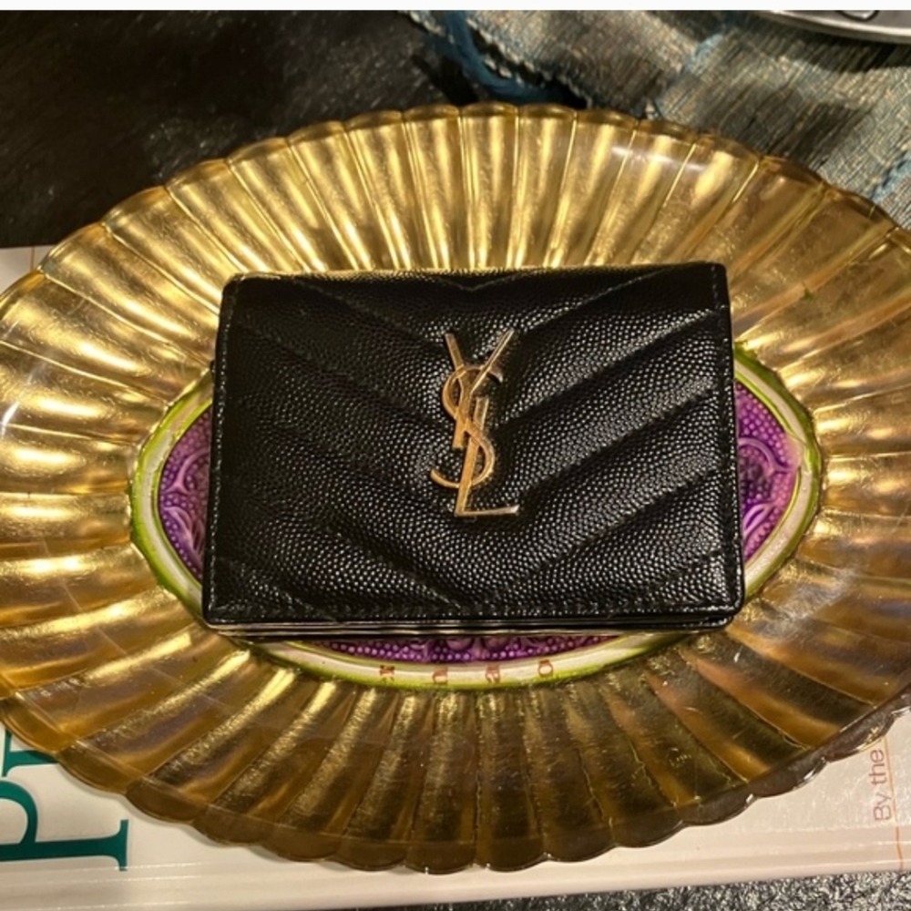 YSL Black Leather Caviar compact Wallet